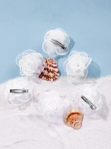 6入組花朵裝飾髮夾 - 白色 - 查看 2