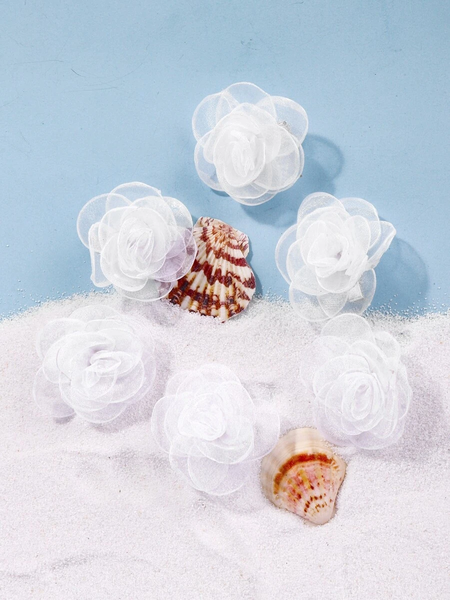 6入組花朵裝飾髮夾 - 白色 - 查看 1