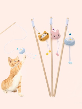 1pc Random Color Cute Animal Shaped Cat Teaser Toy Stick For Cat Use
