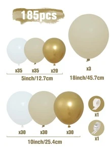185pcs Vintage Sand White Gold Balloon Glue Chain, Balloon Set Perfect Decoration Wedding Birthday Holiday 2025 New Year Party Background, Decorative Balloon Arch Kit,Christmas