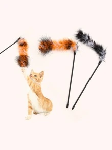 1 pieza varita de juguete para gato con plumas de color aleatorio, juguete con plumas para gato