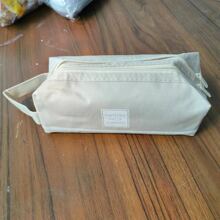 双层笔袋1件大容量帆布铅笔盒初中生双层铅笔盒简约多功能铅笔盒文具盒1pc - 米色 - 查看 1