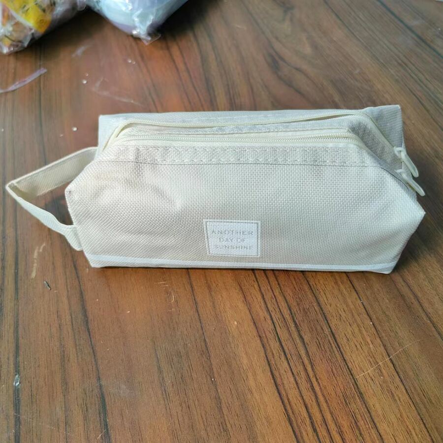 双层笔袋1件大容量帆布铅笔盒初中生双层铅笔盒简约多功能铅笔盒文具盒1pc - 米色 - 查看 1