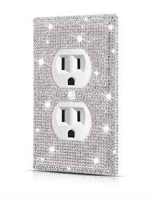 墙板插座盖，电源插座插头盖，标准尺寸 4.50 英寸 X 2.76 英寸，银色水钻闪亮装饰灯开关盖板，适用于卧室配件家居装饰、贴纸、墙贴花、乙烯基贴花，用于家居装饰、春季装饰物品，让您的家焕然一新，拉玛装饰贴纸礼物生日毕业 - 銀色 - 查看 2