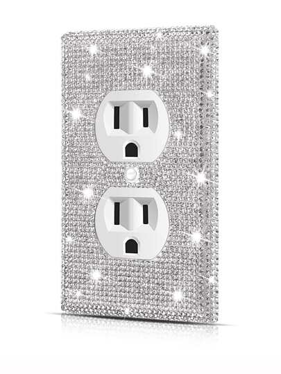 墙板插座盖，电源插座插头盖，标准尺寸 4.50 英寸 X 2.76 英寸，银色水钻闪亮装饰灯开关盖板，适用于卧室配件家居装饰、贴纸、墙贴花、乙烯基贴花，用于家居装饰、春季装饰物品，让您的家焕然一新，拉玛装饰贴纸礼物生日毕业