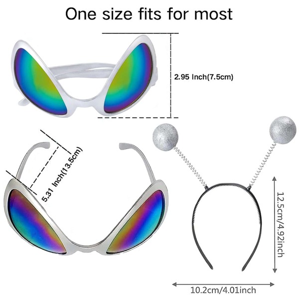 1 Pair Alien Headband And Glasses, Alien Antenna Headband Rainbow Lens Sunglasses, Alien