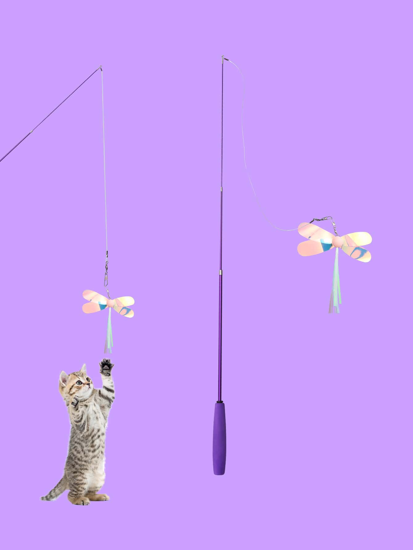 Juguete Teaser para gato Multicolor, varilla extensible de tres secciones y cabeza reemplazable, 1 pieza - Multicolor - Ver 1