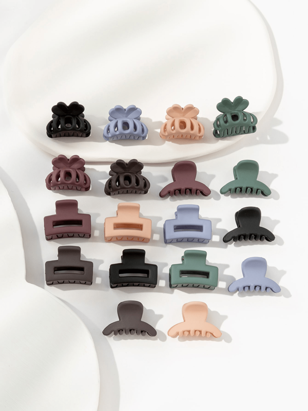 18pcs Solid Matte Hair Claw Flower Claw Plastic Small Claw Clips & Mini