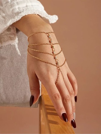 1入新娘流蘇鍍金鑲鑽手鍊，創意簡約多層織線指環手鍊，優雅時尚