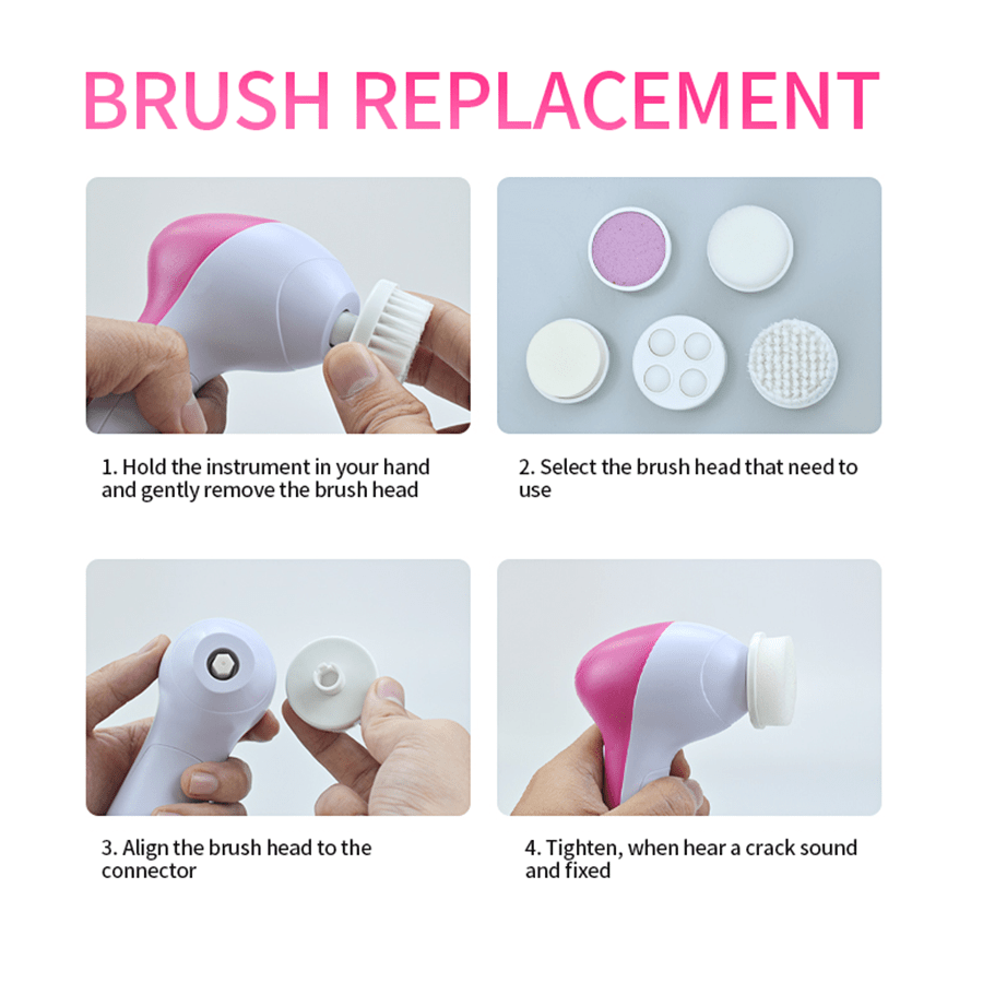 Facial Cleansing Brush, 5 In 1 Electric Face Spin Brush Rotating Facial