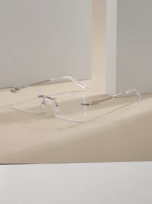 1 件男女通用无框金属眼镜，透明眼镜配件 - 銀色 - 查看 2