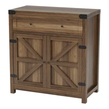 Flamaker Furmax Floor Storage Accent Cabinet Kitchen Sideboard Buffet Cabinet With Drawer And Adjustable Shelf Barn Door Storage Cabinet For Kitchen, Dining Room, Bathroom, Entryway - Brown - View 2