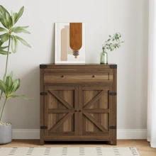 Flamaker Furmax Floor Storage Accent Cabinet Kitchen Sideboard Buffet Cabinet With Drawer And Adjustable Shelf Barn Door Storage Cabinet For Kitchen, Dining Room, Bathroom, Entryway - Brown - View 7