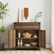 Flamaker Furmax Floor Storage Accent Cabinet Kitchen Sideboard Buffet Cabinet With Drawer And Adjustable Shelf Barn Door Storage Cabinet For Kitchen, Dining Room, Bathroom, Entryway - Brown - View 6