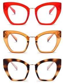 3 Pairs Oversized Cat Eye Glasses for Women Blue Light Blocking Eyeglasses Fashion Oprah Style P2309 black grey coffee - Đỏ - Xem 1