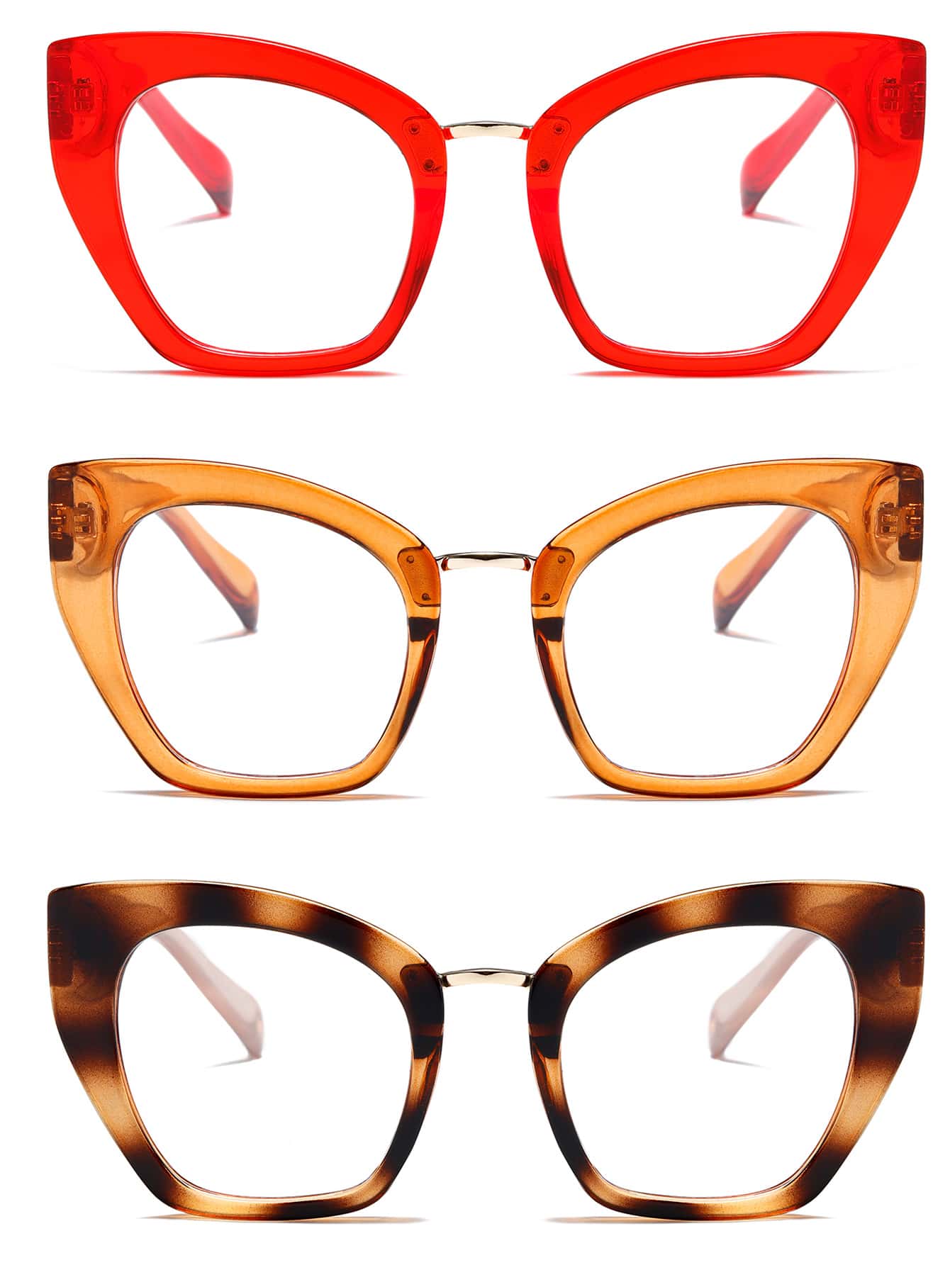 3 Pairs Oversized Cat Eye Glasses for Women Blue Light Blocking Eyeglasses Fashion Oprah Style P2309 black grey coffee - Đỏ - Xem 1