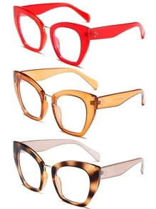 3 Pairs Oversized Cat Eye Glasses for Women Blue Light Blocking Eyeglasses Fashion Oprah Style P2309 black grey coffee - Đỏ - Xem 2