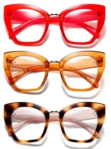 3 Pairs Oversized Cat Eye Glasses for Women Blue Light Blocking Eyeglasses Fashion Oprah Style P2309 black grey coffee - Đỏ - Xem 3