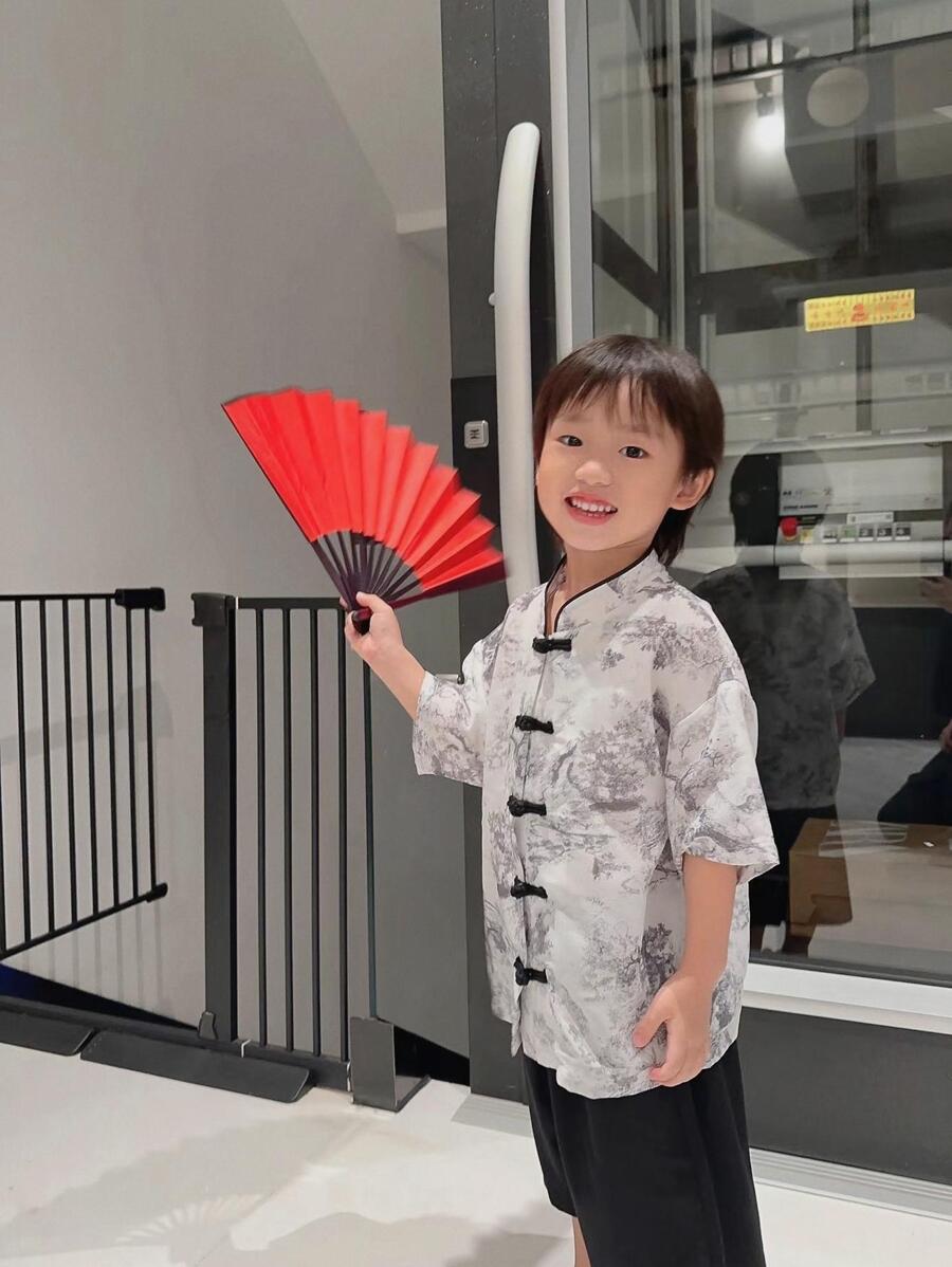 Traje de verano de estilo chino tradicional para niños preadolescentes, mangas cortas, diseño mejorado, traje antiguo - Multicolor - Ver 1