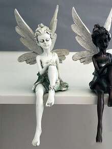 1入組跨境花仙子樹脂工藝花園裝飾用品人像的坐著仙女雕像 - 白色 - 查看 3