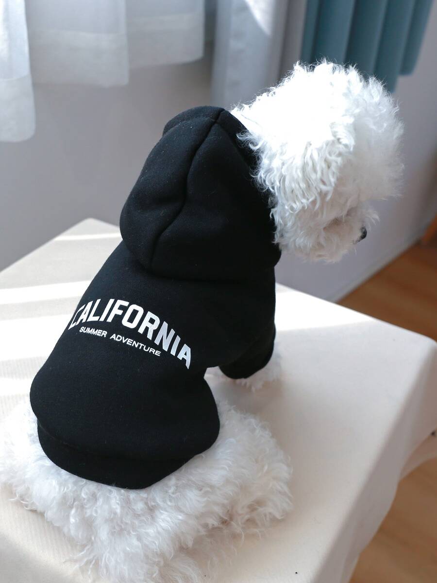 1pc Printed Hoodie Dog/Cat Clothes With Hoodie, English Alphabet Design, Pet Sweatshirt - Black - View 1