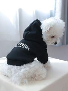 1pc Printed Hoodie Dog/Cat Clothes With Hoodie, English Alphabet Design, Pet Sweatshirt - Black - View 4