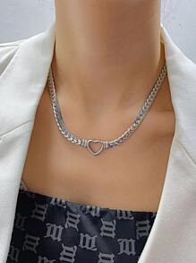 2 件不锈钢心形项链和镂空扁平蛇链爱心吊坠手链套装，是女性日常佩戴情人节、妈妈、母亲、母亲节、礼物的完美礼物 - 銀色 - 查看 5
