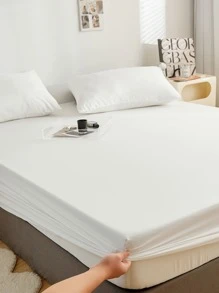 3pcs White Bedding Set, 1pc Elastic Fitted Sheet And 2pcs Pillowcases - White - View 2