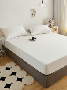 3pcs White Bedding Set, 1pc Elastic Fitted Sheet And 2pcs Pillowcases - White - View 1