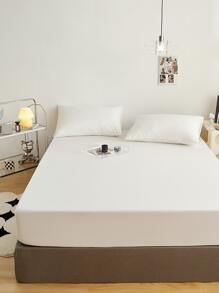 3pcs White Bedding Set, 1pc Elastic Fitted Sheet And 2pcs Pillowcases - White - View 3