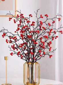 1pc Christmas Artificial Red Nylon Flower, Home Decor For Living Room Bedroom, Vintage Style Indoor Decoration, Vase Filler, Garden Decor, Suitable For Christmas, Mother's Day - Red - View 5