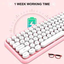 Wireless Bluetooth Keyboard Mini Portable 84-Key Keyboard Compatible With Android, Windows, PC, Tablet-Dark, Perfer For Home And Office Keyboards (Purple-Colorful) - 粉色 - 查看 3