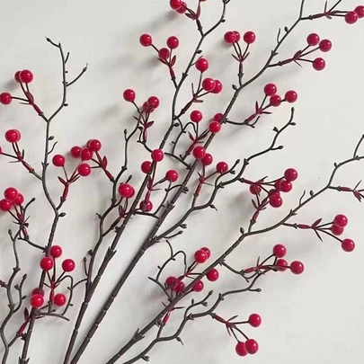 1 件圣诞节红色尼龙人造花，客厅卧室家居装饰，复古风格室内装饰，花瓶填充物，花园装饰，适合圣诞节、母亲节