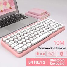 Wireless Bluetooth Keyboard Mini Portable 84-Key Keyboard Compatible With Android, Windows, PC, Tablet-Dark, Perfer For Home And Office Keyboards (Purple-Colorful) - 粉色 - 查看 2