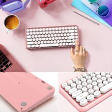 Wireless Bluetooth Keyboard Mini Portable 84-Key Keyboard Compatible With Android, Windows, PC, Tablet-Dark, Perfer For Home And Office Keyboards (Purple-Colorful) - 粉色 - 查看 5