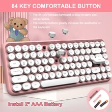 Wireless Bluetooth Keyboard Mini Portable 84-Key Keyboard Compatible With Android, Windows, PC, Tablet-Dark, Perfer For Home And Office Keyboards (Purple-Colorful) - 粉色 - 查看 1