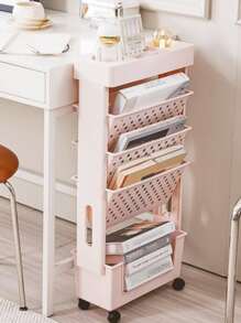 1pc 5-tier Pink Mobile Floor-standing Storage Rack With Wheels - Baby Pink - View 1