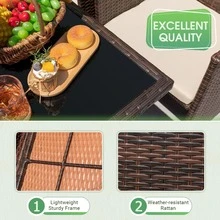 Furmax 9 Pieces Outdoor Dining Sets Patio Rattan Conversation Set Outdoor Space Saving Wicker Chairs With Glass Table - Beige - View 4