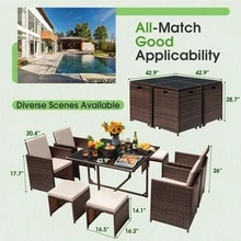 Furmax 9 Pieces Outdoor Dining Sets Patio Rattan Conversation Set Outdoor Space Saving Wicker Chairs With Glass Table - Beige - View 6