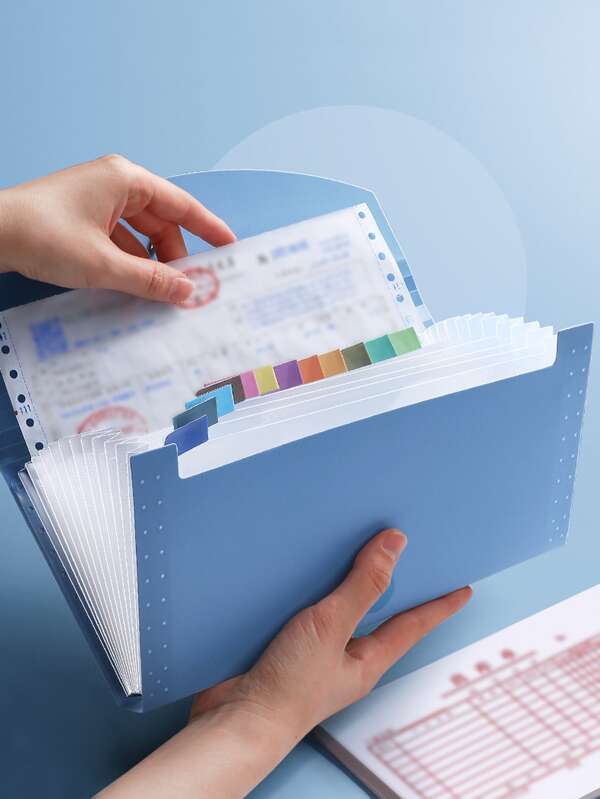 1pc Random Color Receipt Accordion Folder, Great Capacity Document Bag For Sorting & Storing