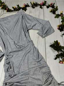 Dress With Double Drawstring Dropped Shoulder Fresh Fabric ANA - Light Grey - View 3