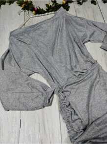 Dress With Double Drawstring Dropped Shoulder Fresh Fabric ANA - Light Grey - View 4