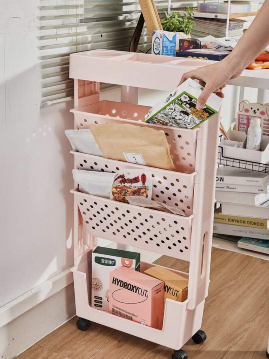 1 pieza Organizador rosado cuarto de baño con 5 con ruedas para fácil - Rosa Pálido - Ver 1