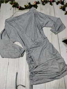 Dress With Double Drawstring Dropped Shoulder Fresh Fabric ANA - Light Grey - View 5