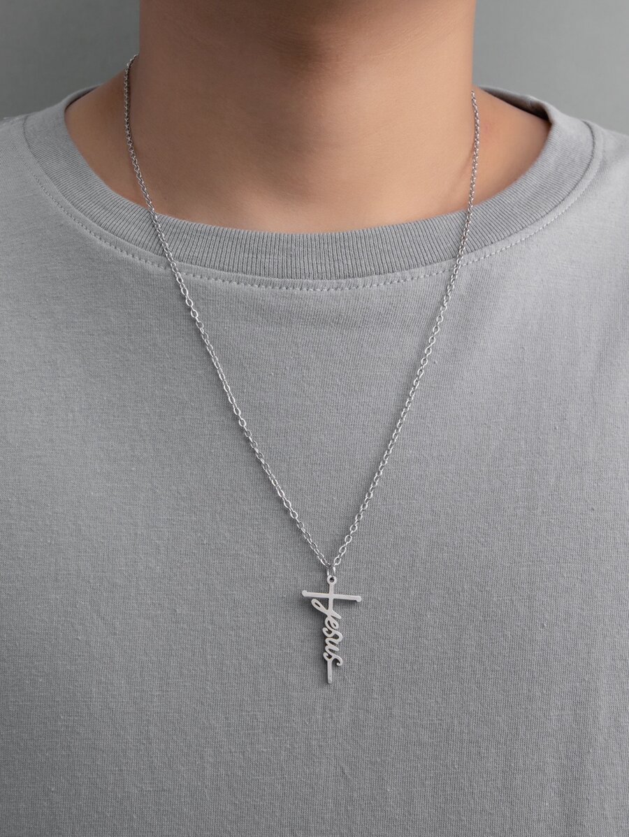 1 件不锈钢几何吊坠项链，抛光钛钢吊饰，简约复古风格 - 銀色 - 查看 1