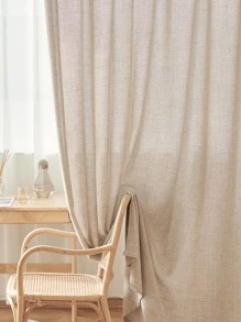 1入組米色透亮紗簾帶粗麻布,簡約風格適用於臥室、陽台、家居使用 - 米色 - 查看 2
