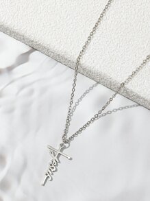 1 件不锈钢几何吊坠项链，抛光钛钢吊饰，简约复古风格 - 銀色 - 查看 4