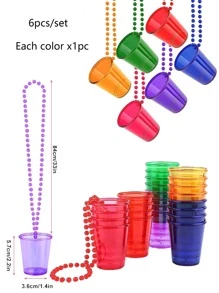 6pcs Colorful Necklace Plastic Cup For Bachelor Party, & Groom, Birthday, Wedding, Gathering Small Gift,Christmas - Multicolor - View 3