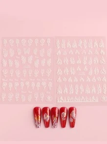 2sheets Fire & Butterfly Print Luminous Nail Art Sticker Y2K-Style Nail Art Decals Nail Stickers DIY