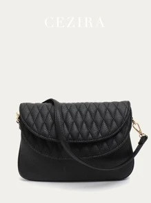 Quilted Pu Leather Double Flap Cover Crossbody Bag With 2 Straps Back Pocket Shoulder Handbags Purse For Women Daily Casual Portable - Black - View 3